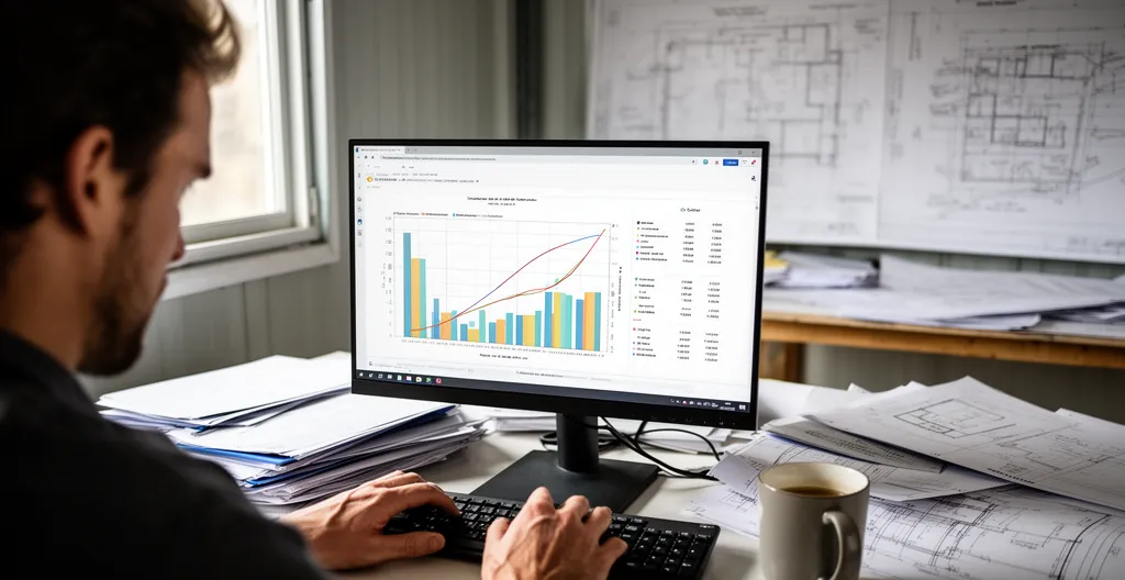 Responsable technique analysant données coûts chantier construction